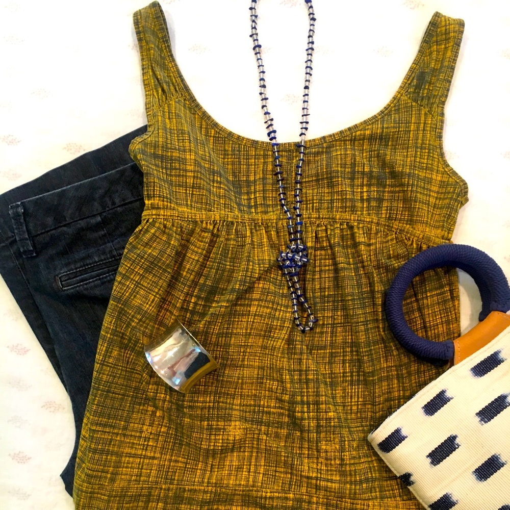Lifetime Collective Marigold + Gray Geometric Empire Waist Tank Top in GUC Sz M